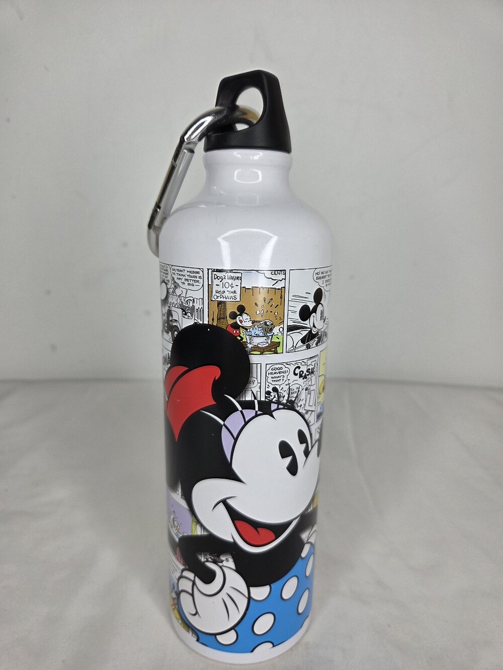 Disney Store  Minnie Mouse Cartoon White Stainless Water Bottle Backpack Hook